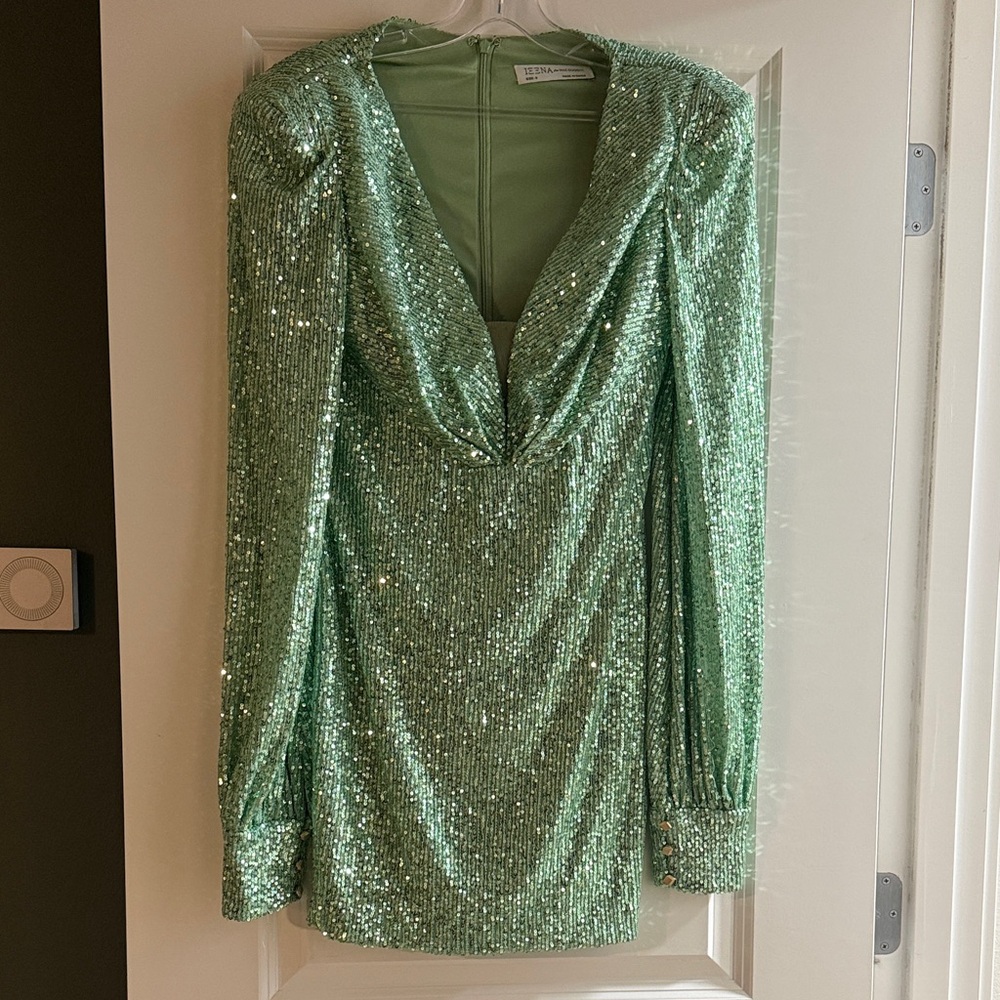 Ieena for Mac Duggal Puff Sleeve Sequin Minidress